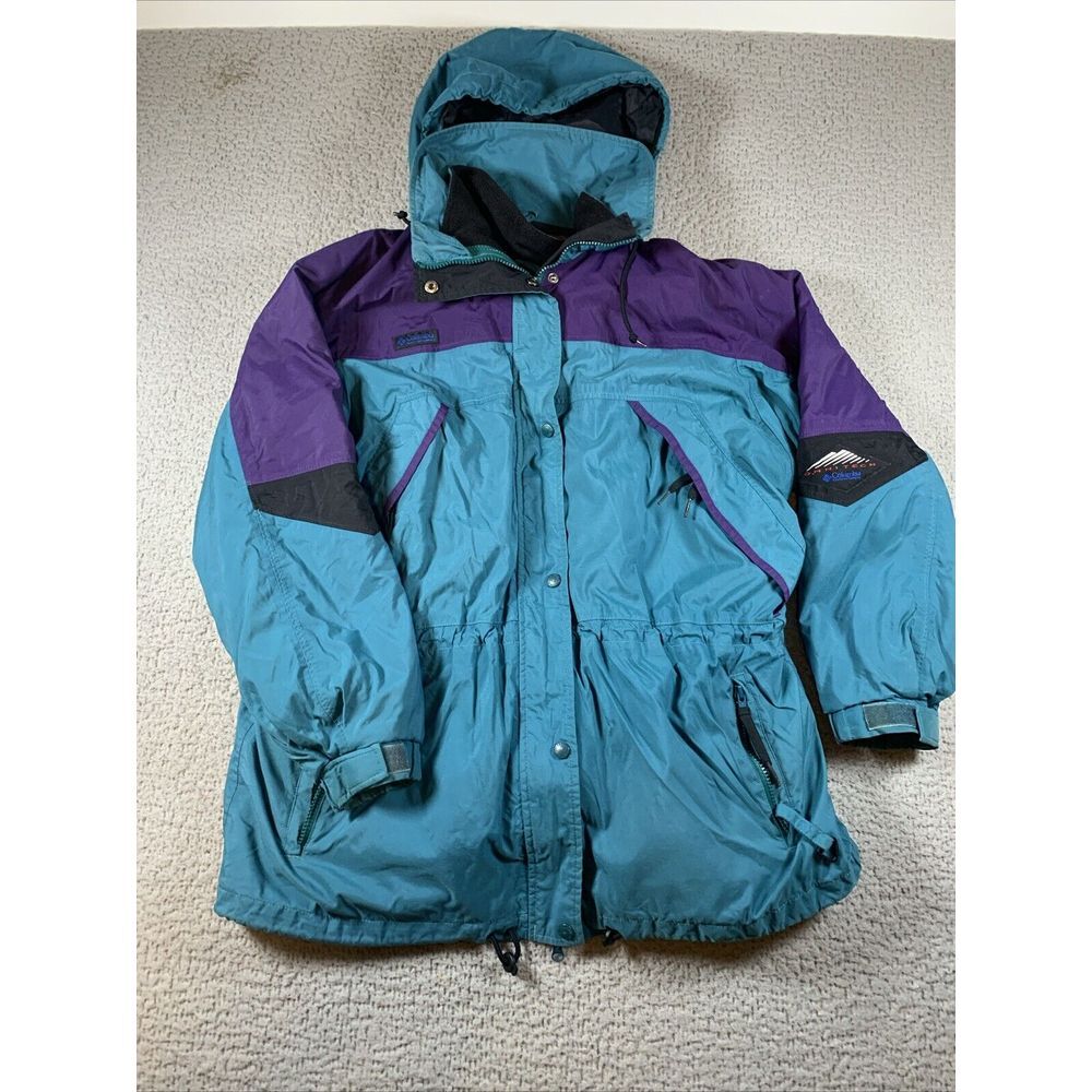 VTG Columbia 2 N 1‎  Womens XL Coat Packable Hood Fleece Lined Omnitech Jacket